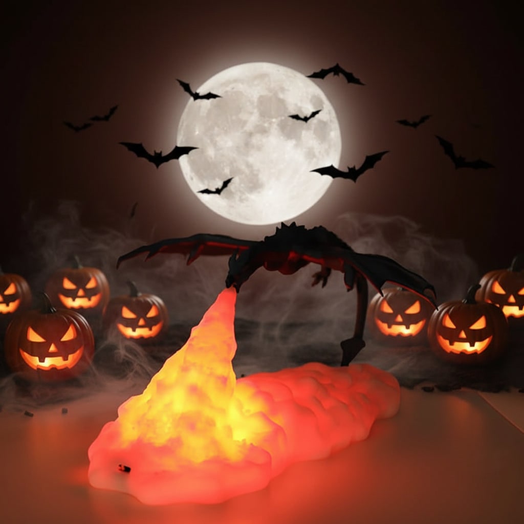 Thermabuild | Halloween 3D Printed Dragon Night Light with USB Rechargeable LED Fire Glow