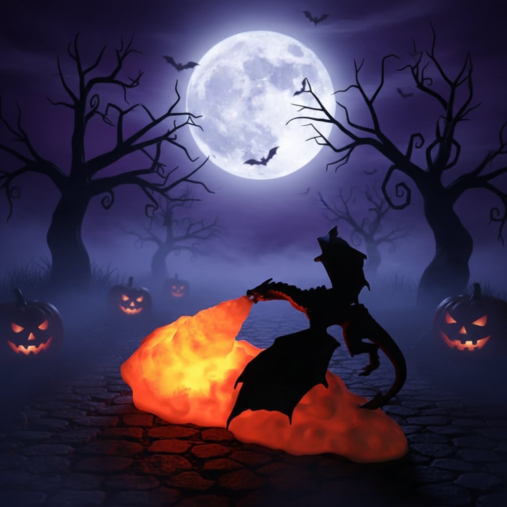 Thermabuild | Halloween 3D Printed Dragon Night Light with USB Rechargeable LED Fire Glow