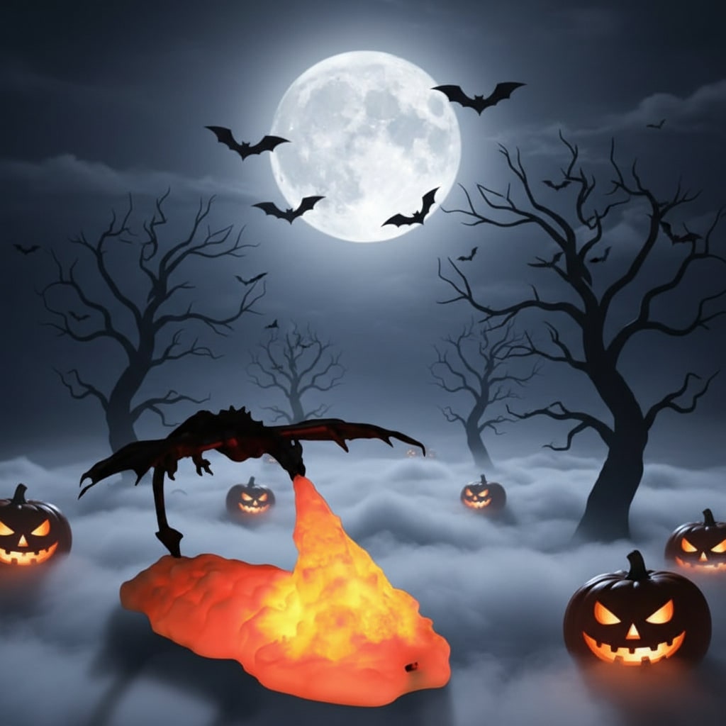 Thermabuild | Halloween 3D Printed Dragon Night Light with USB Rechargeable LED Fire Glow