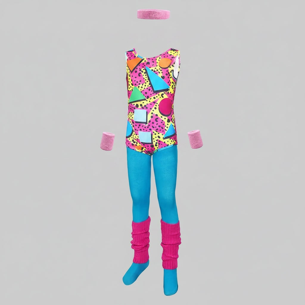 Thermabuild | Halloween 80s Costume Party Outfit Workout Aerobics Leotard with Leg Warmers Headband and Wristbands