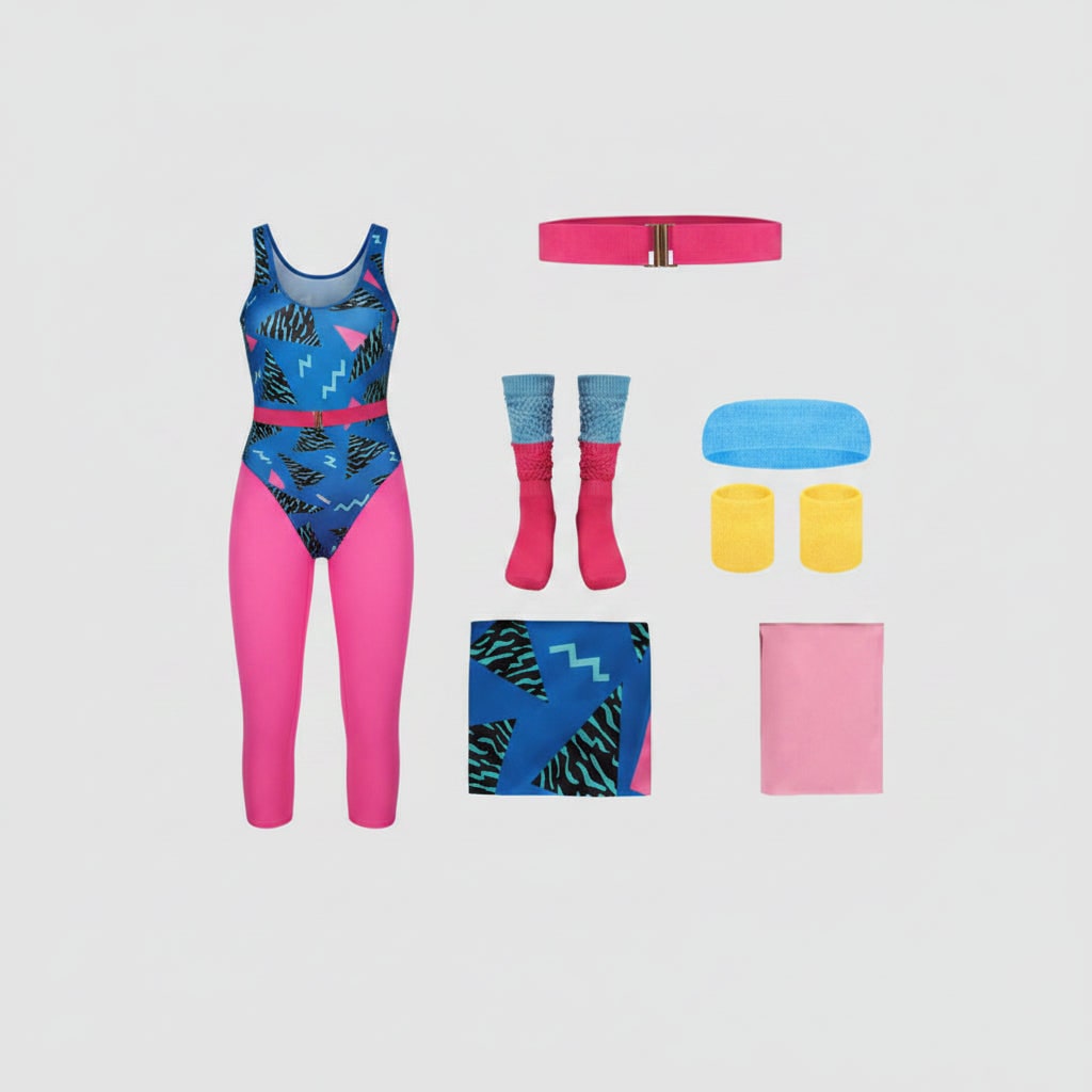 Thermabuild | Halloween 80s Costume Party Outfit Workout Aerobics Leotard with Leg Warmers Headband and Wristbands
