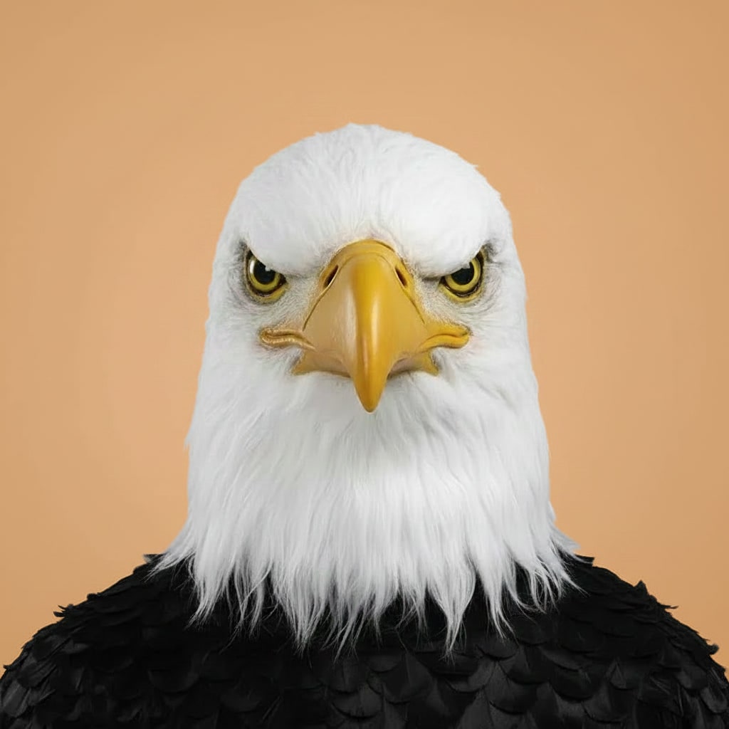 Thermabuild | Halloween Animal Head Mask with Bald Eagle Design White Faux Fur and Yellow Beak for Party Costume