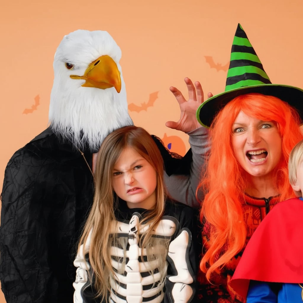 Thermabuild | Halloween Animal Head Mask with Bald Eagle Design White Faux Fur and Yellow Beak for Party Costume