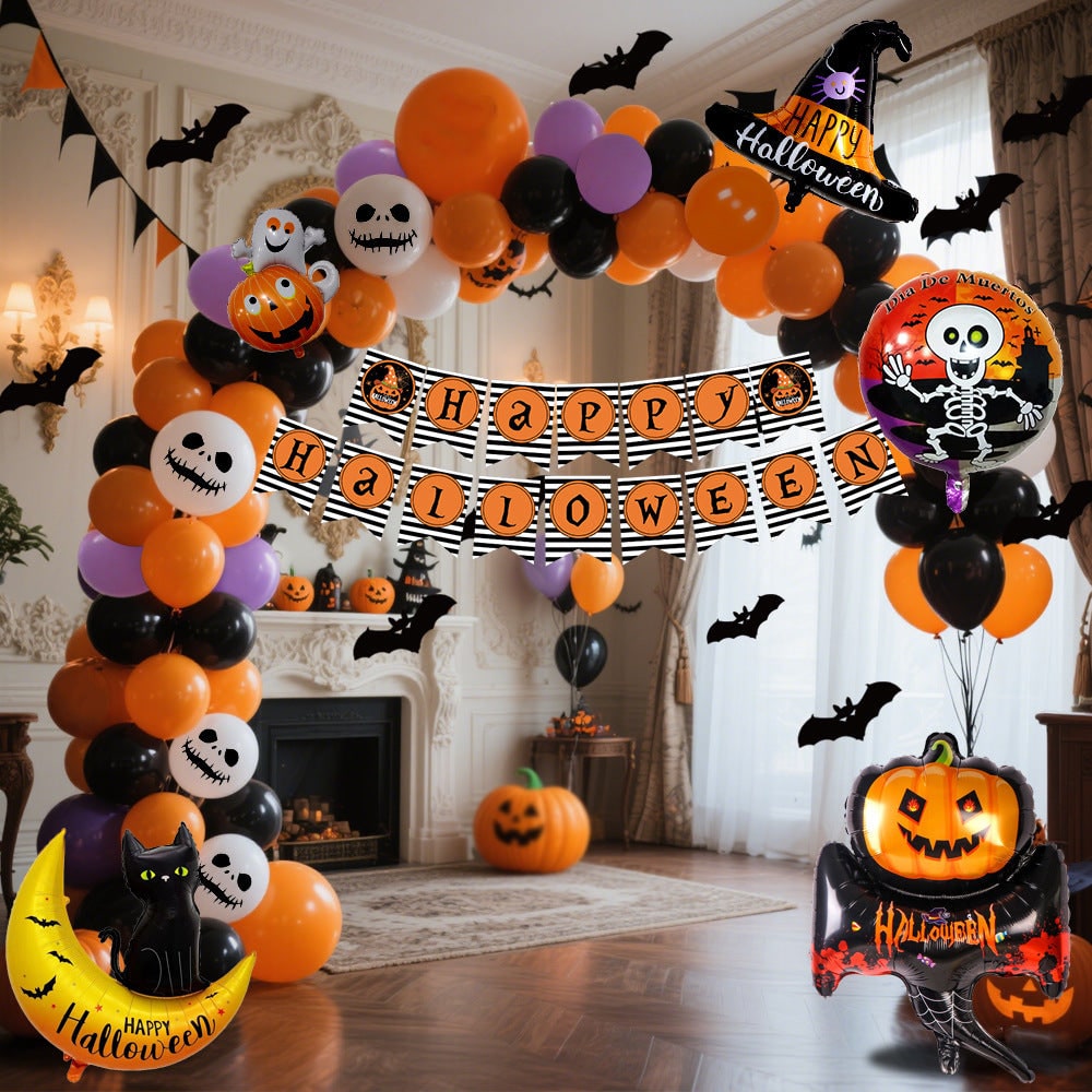 Thermabuild | Halloween Balloon Arch Kit with Foil Banner and Tape Decoration for Party Reusable