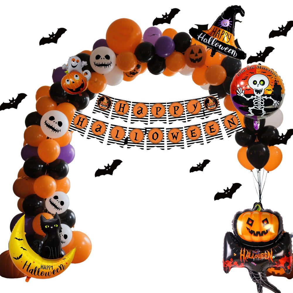 Thermabuild | Halloween Balloon Arch Kit with Foil Banner and Tape Decoration for Party Reusable