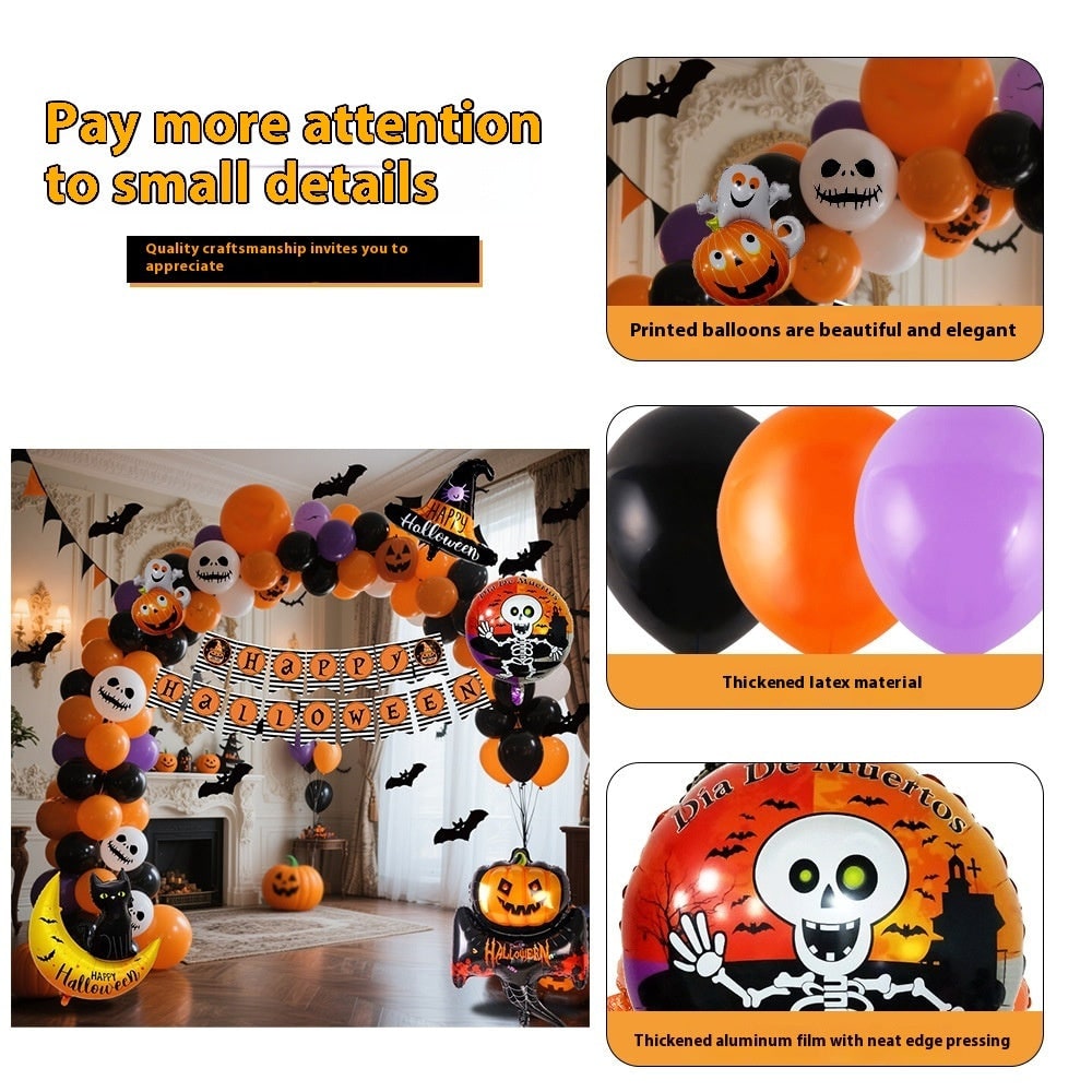 Thermabuild | Halloween Balloon Arch Kit with Foil Banner and Tape Decoration for Party Reusable