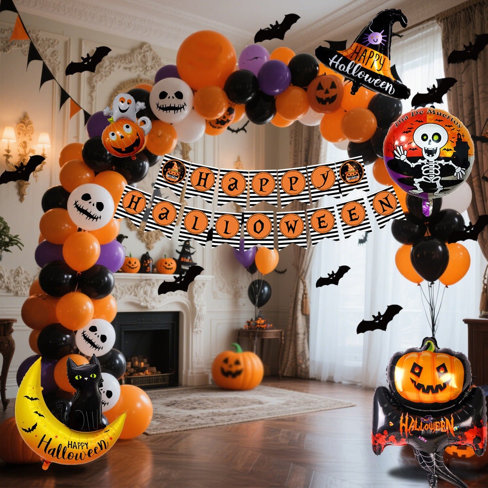 Thermabuild | Halloween Balloon Arch Kit with Foil Banner and Tape Decoration for Party Reusable