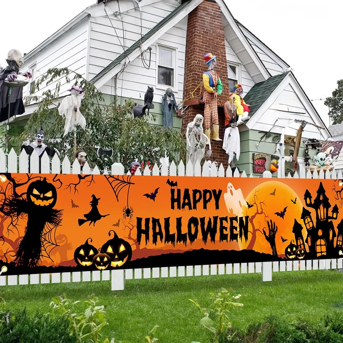 Thermabuild | Halloween Banner with Jack O Lantern Pumpkin Witch Scarecrow Outdoor Yard Decoration