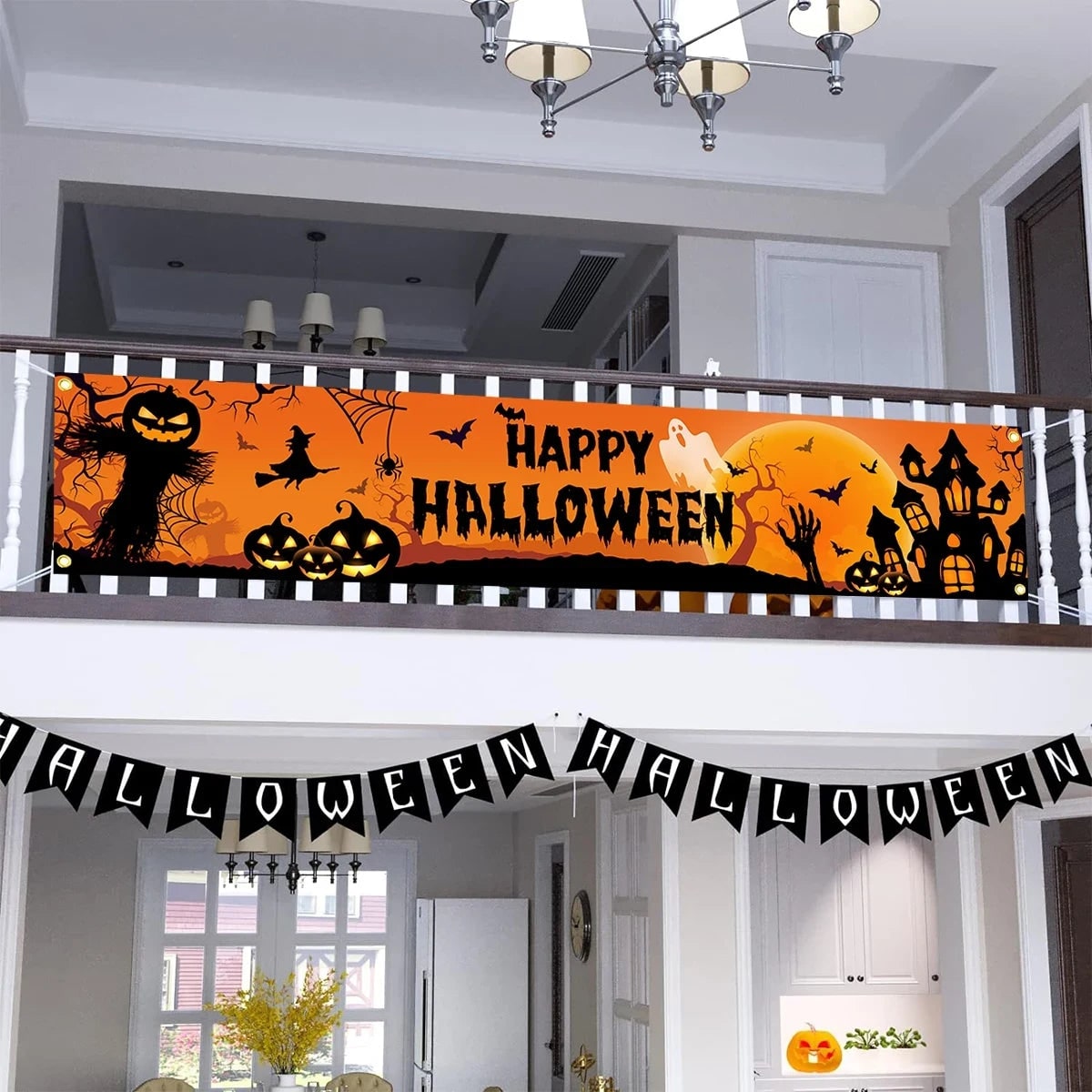 Thermabuild | Halloween Banner with Jack O Lantern Pumpkin Witch Scarecrow Outdoor Yard Decoration
