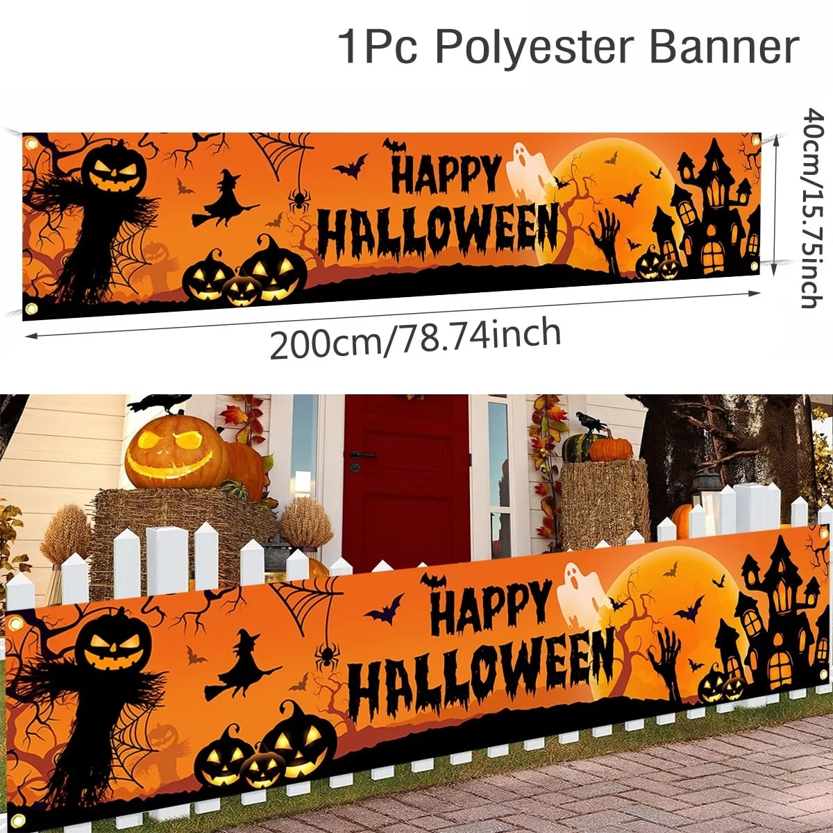 Thermabuild | Halloween Banner with Jack O Lantern Pumpkin Witch Scarecrow Outdoor Yard Decoration