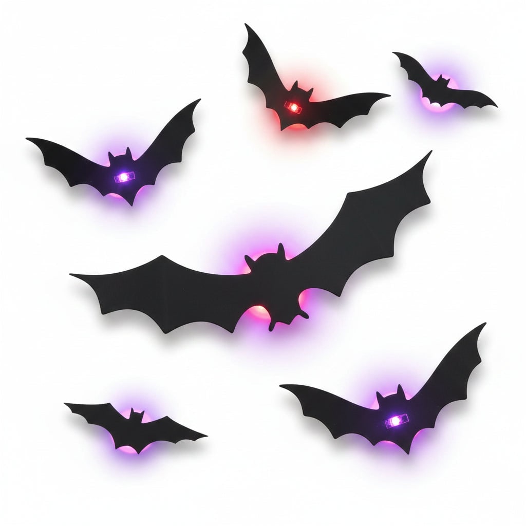Thermabuild | Halloween Bat Wall Decals with LED Lights Peel and Stick Decorative for Indoor Outdoor Decoration