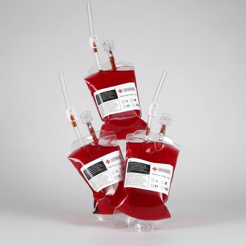 Thermabuild | Halloween Blood Bags Drink Pouches with Syringe for Party Decorations and Haunted House Props