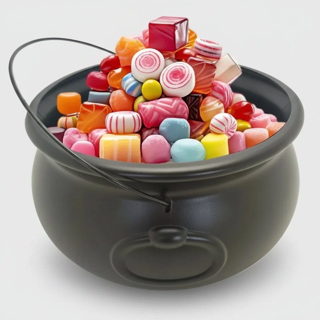Thermabuild | Halloween Candy Bucket Cauldron with Witch Handle for Treat Storage and Party Decoration