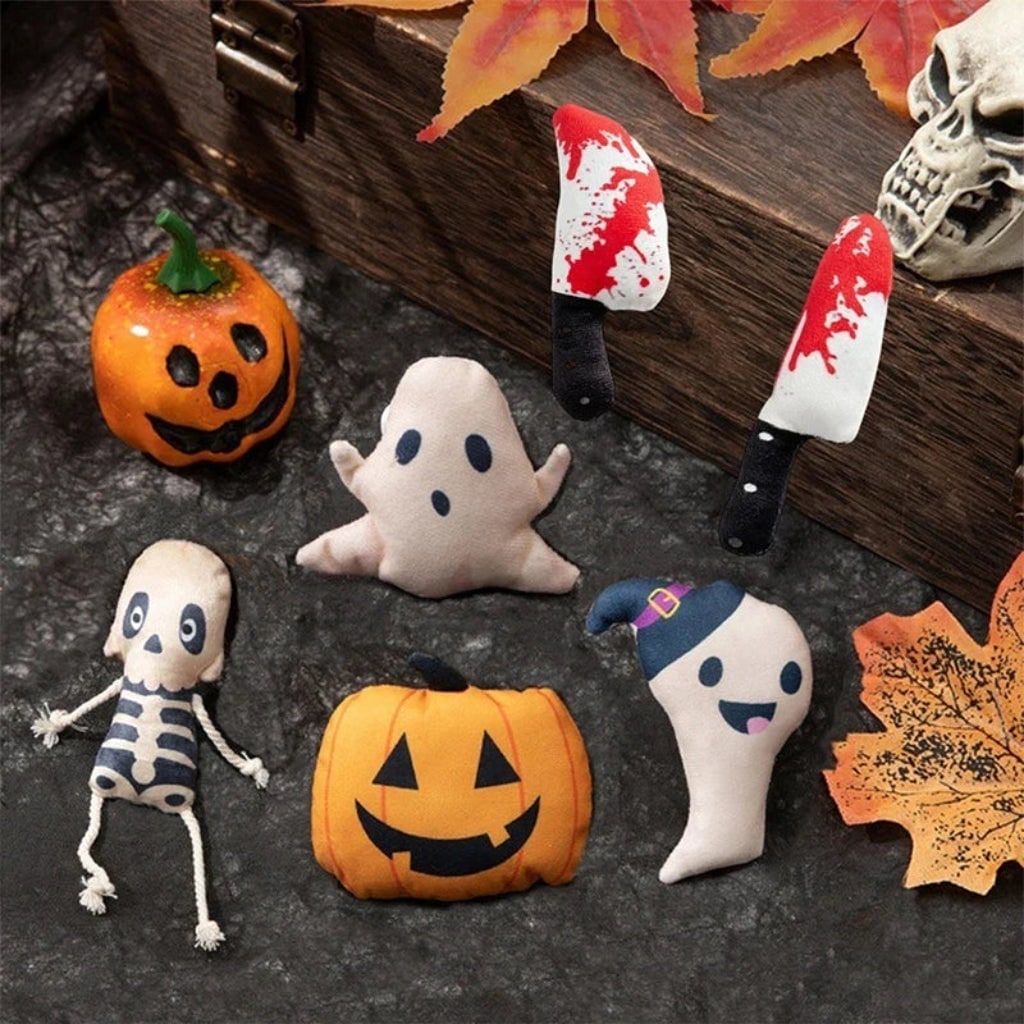 Thermabuild | Halloween Cat Toys for Interactive Plush Play with Catnip Ghost and Pumpkin Designs Biting