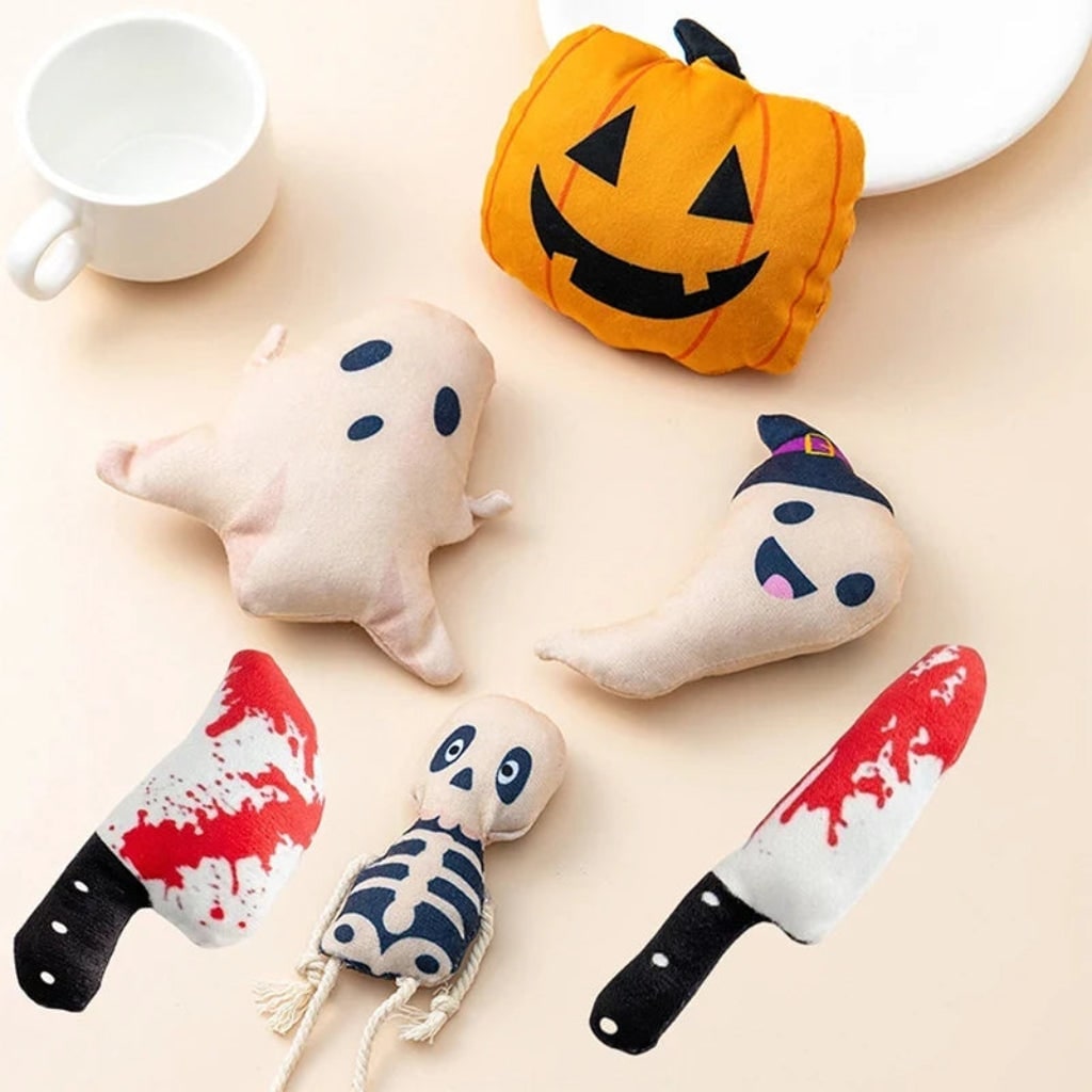 Thermabuild | Halloween Cat Toys for Interactive Plush Play with Catnip Ghost and Pumpkin Designs Biting