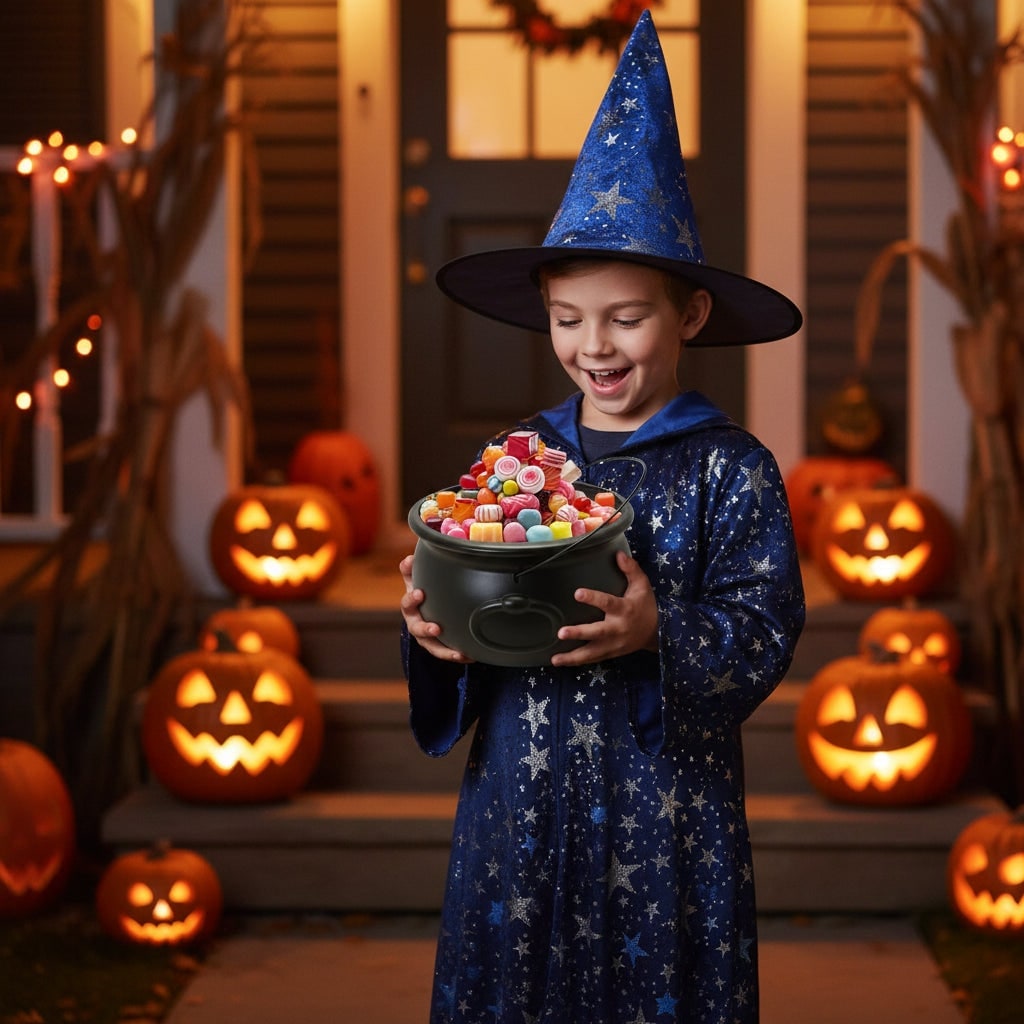 Thermabuild | Halloween Cauldron Decoration with Wire Handle for Trick or Treat Party Display
