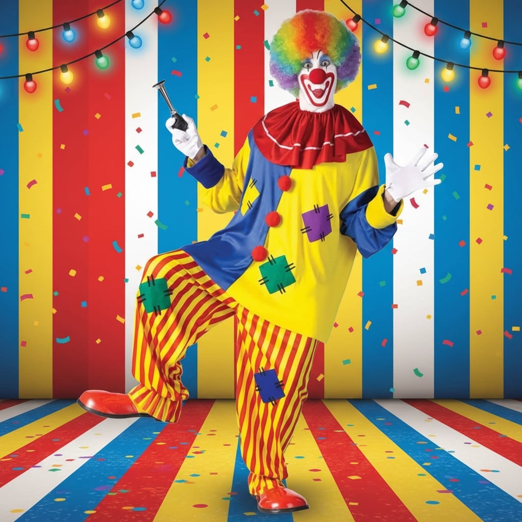 Thermabuild | Halloween Circus Clown Costume for Colorful Tunic and Striped Pants Creepy