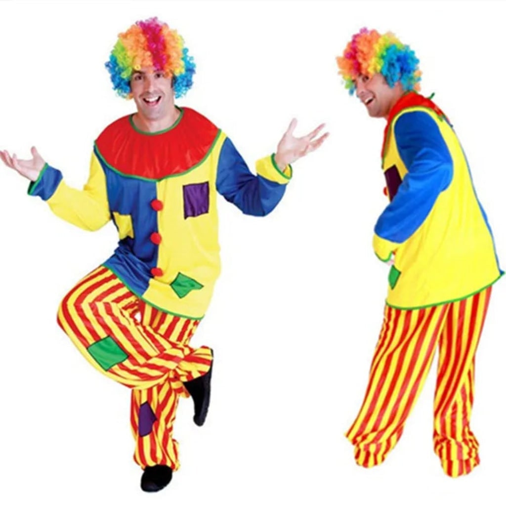 Thermabuild | Halloween Circus Clown Costume for Colorful Tunic and Striped Pants Creepy
