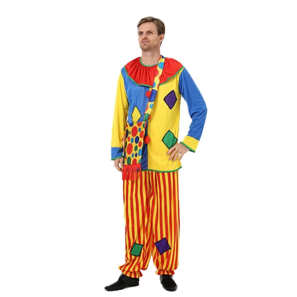 Thermabuild | Halloween Circus Clown Costume for Colorful Tunic and Striped Pants Creepy
