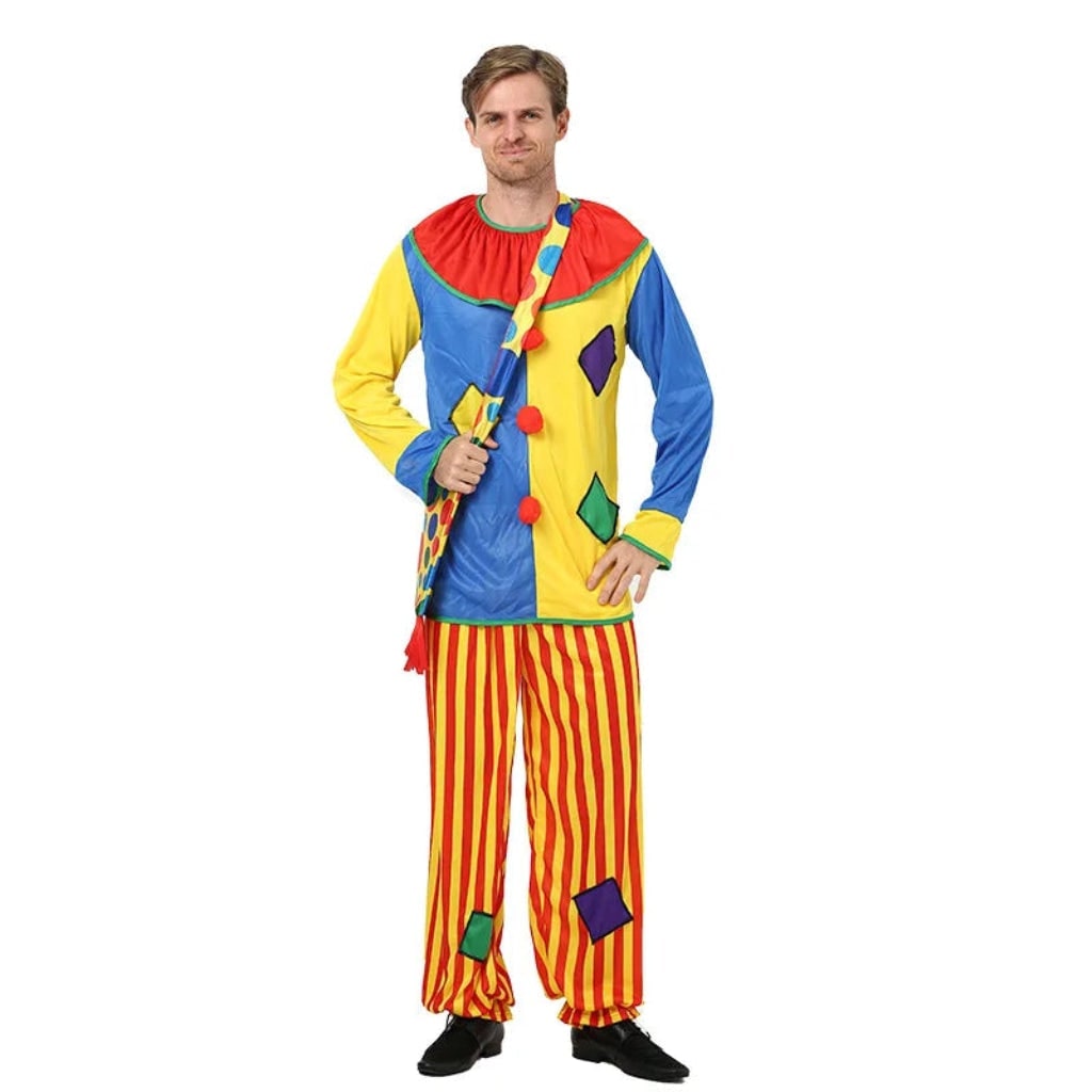 Thermabuild | Halloween Circus Clown Costume for Colorful Tunic and Striped Pants Creepy