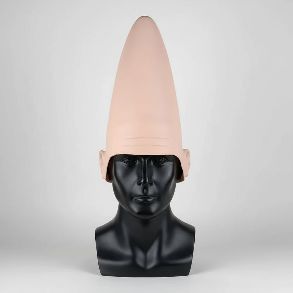 Thermabuild | Halloween Conehead Costume Mask with Creepy Molded Ears and Forehead Wrinkles Latex Headpiece