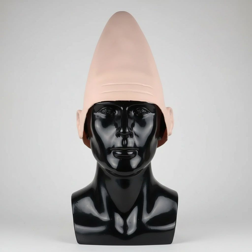 Thermabuild | Halloween Conehead Costume Mask with Creepy Molded Ears and Forehead Wrinkles Latex Headpiece