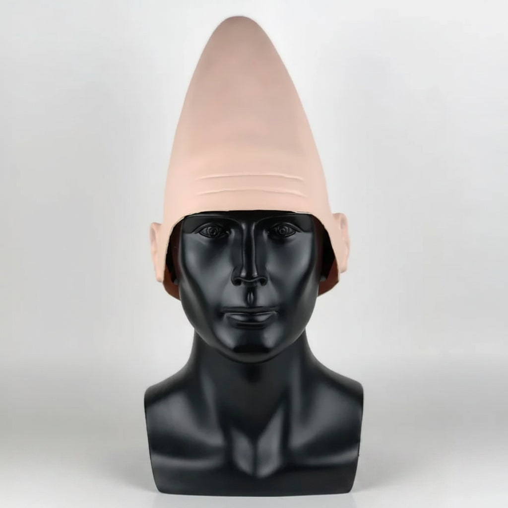Thermabuild | Halloween Conehead Costume Mask with Creepy Molded Ears and Forehead Wrinkles Latex Headpiece