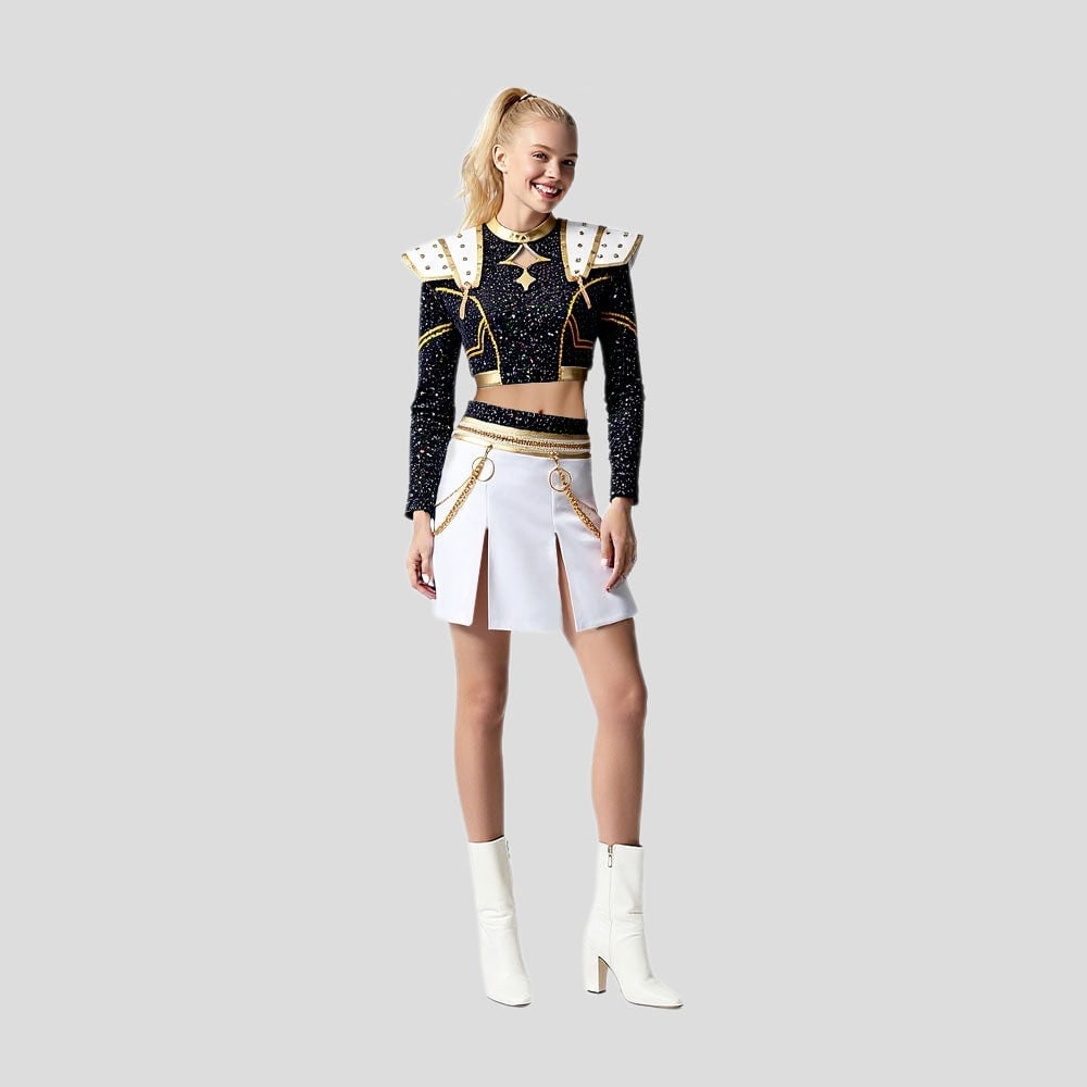 Thermabuild | Halloween Cosplay Cheerleader Costume and Outfit Two Piece Set with Cropped Top Pleated Skirt