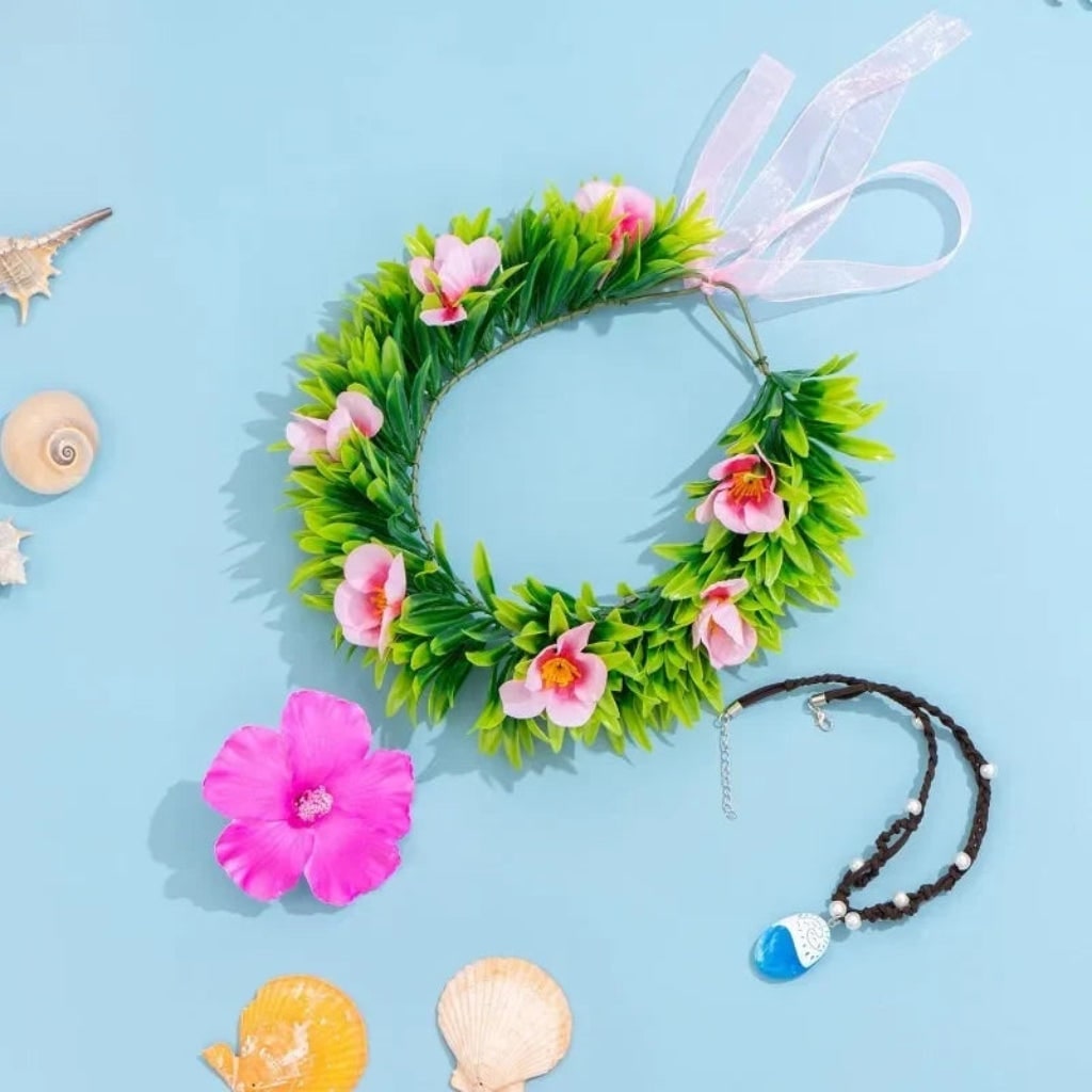 Thermabuild | Halloween Costume Accessories Flower Crown and Necklace Set with Tropical and Beads