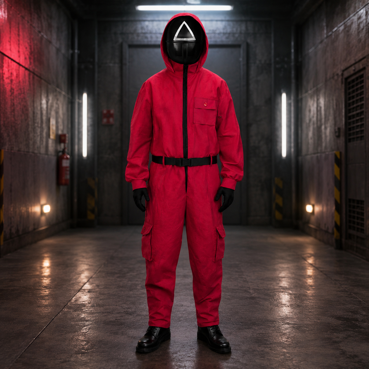 Thermabuild | Halloween Costume Red Jumpsuit with Hooded and Belt for Cosplay Party Dress-Up
