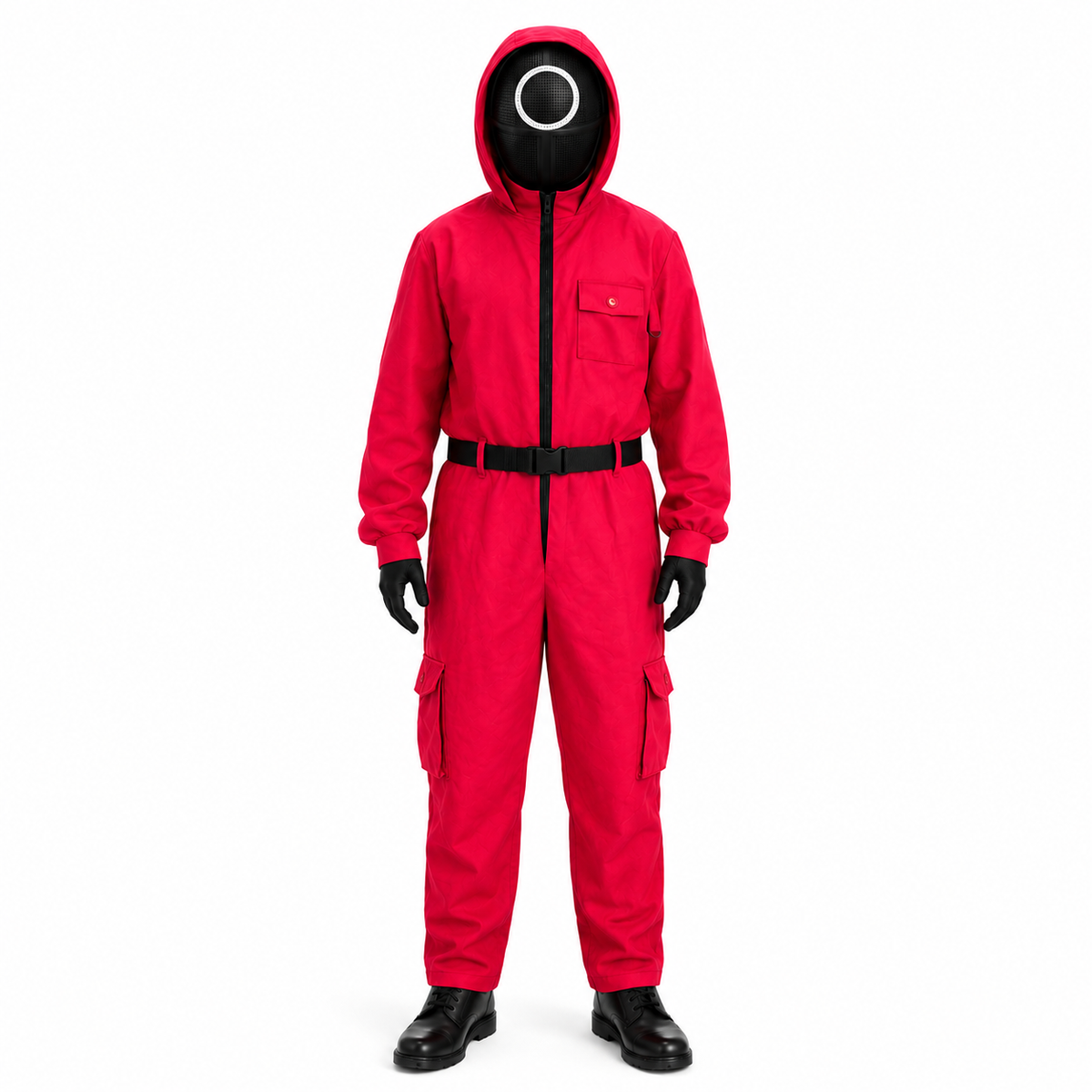 Thermabuild | Halloween Costume Red Jumpsuit with Hooded and Belt for Cosplay Party Dress-Up