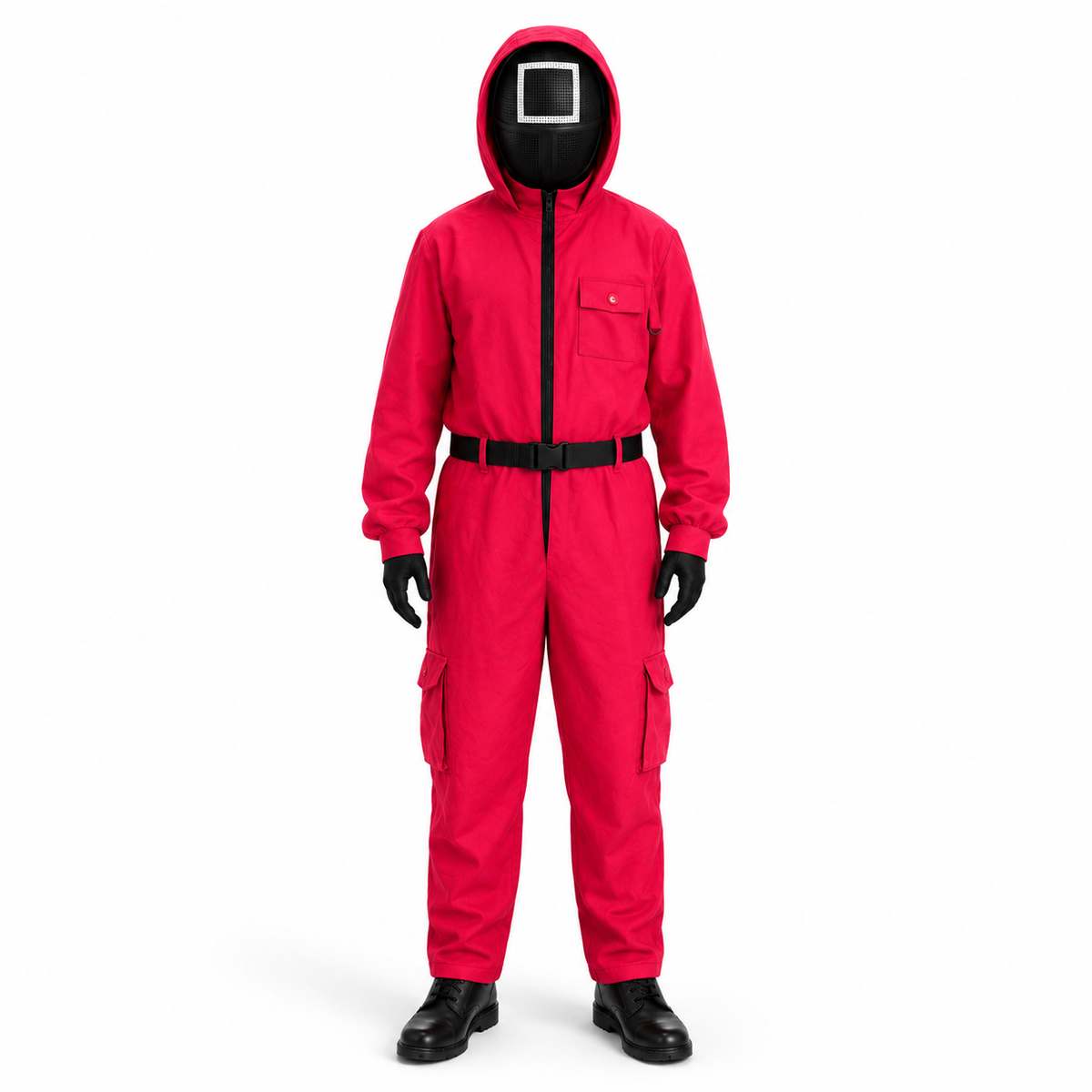 Thermabuild | Halloween Costume Red Jumpsuit with Hooded and Belt for Cosplay Party Dress-Up