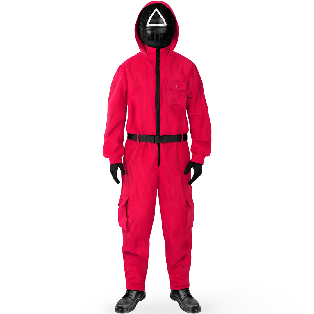Thermabuild | Halloween Costume Red Jumpsuit with Hooded and Belt for Cosplay Party Dress-Up
