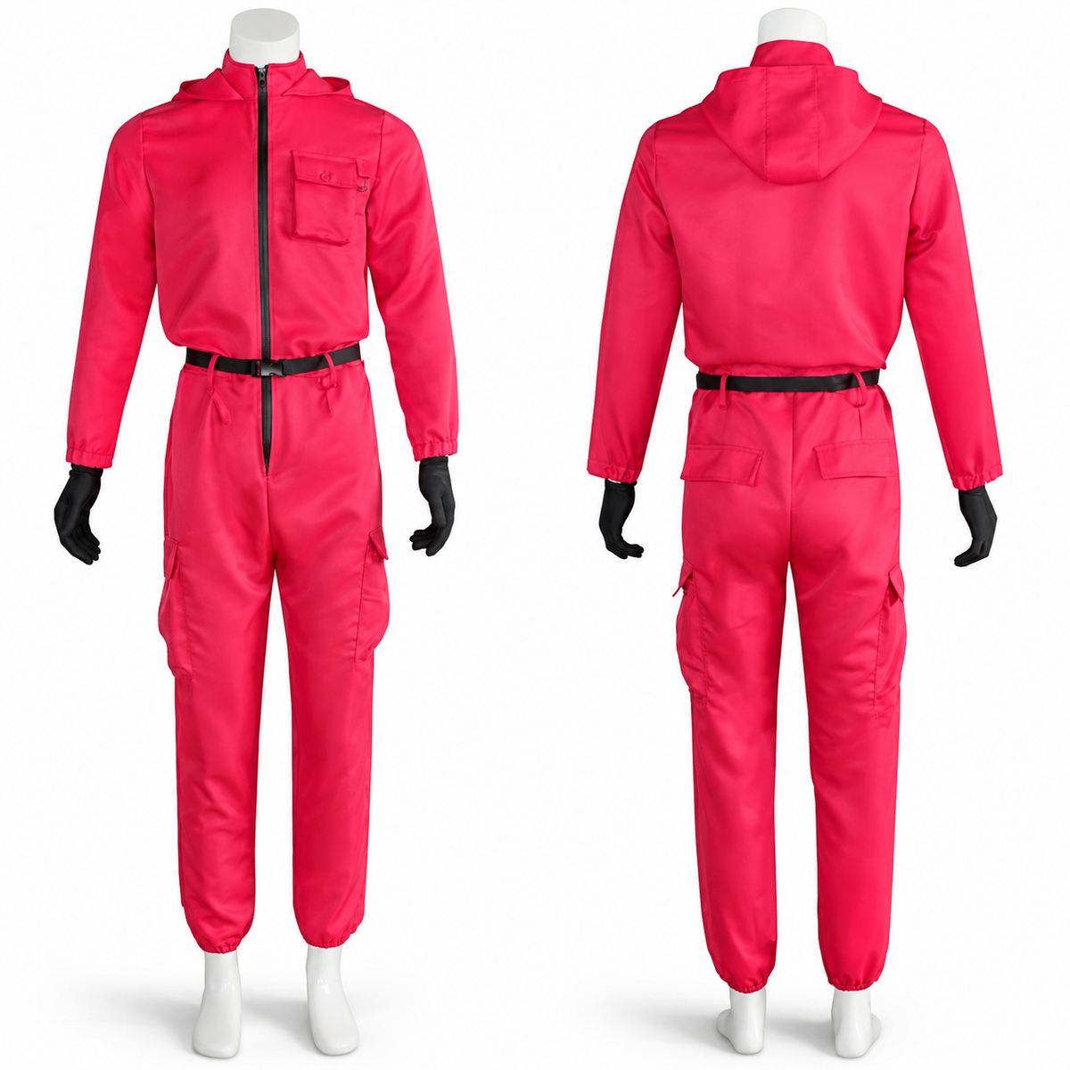 Thermabuild | Halloween Costume Red Jumpsuit with Hooded and Belt for Cosplay Party Dress-Up