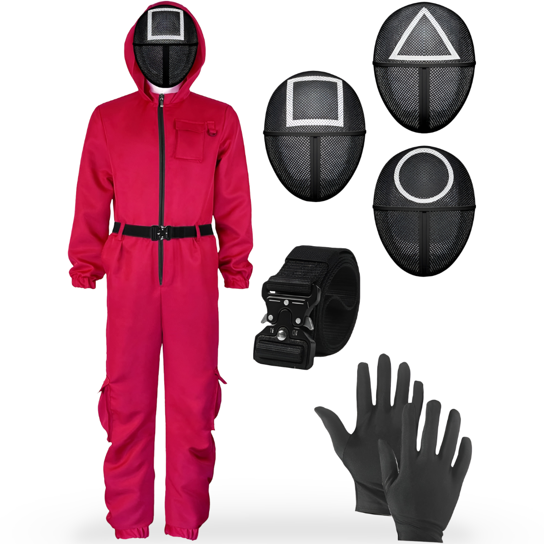 Thermabuild | Halloween Costume Red Jumpsuit with Hooded and Belt for Cosplay Party Dress-Up