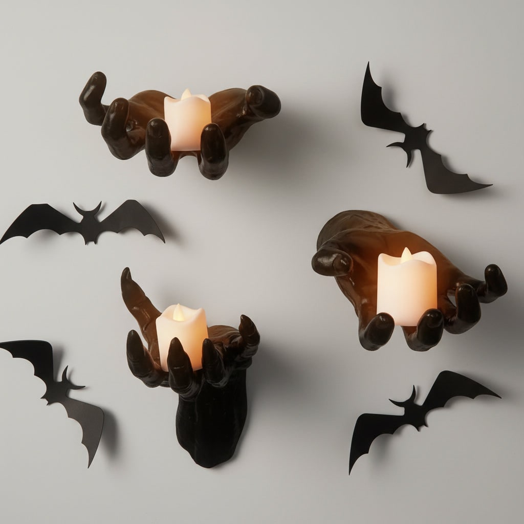Thermabuild | Halloween Creepy Hand Wall Decor Candle Holder with Textured Gothic Design Large Canvas Art