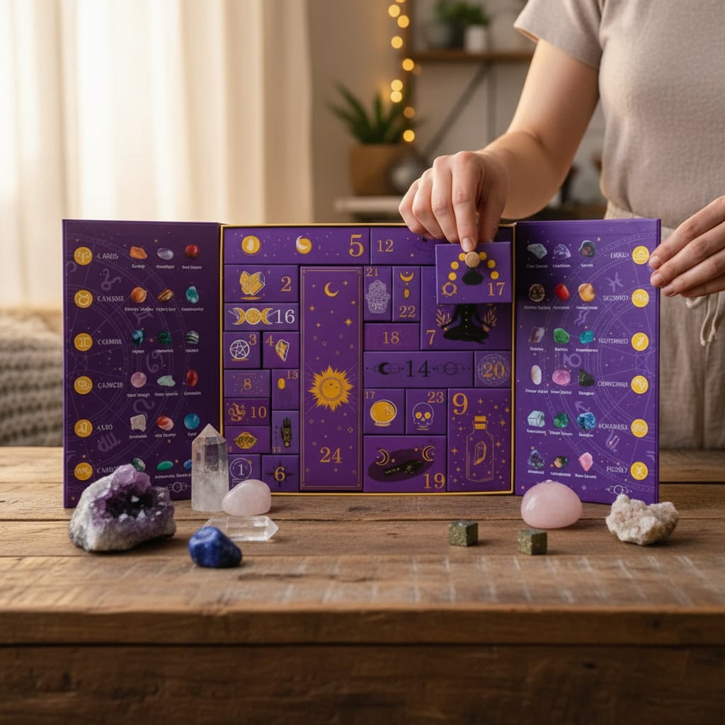 Thermabuild | Halloween Crystal Advent Calendar 24 Day Countdown Box with Gemstones and Celestial Decorations