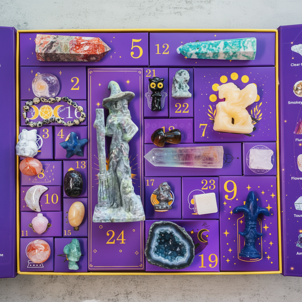 Thermabuild | Halloween Crystal Advent Calendar 24 Day Countdown Box with Gemstones and Celestial Decorations