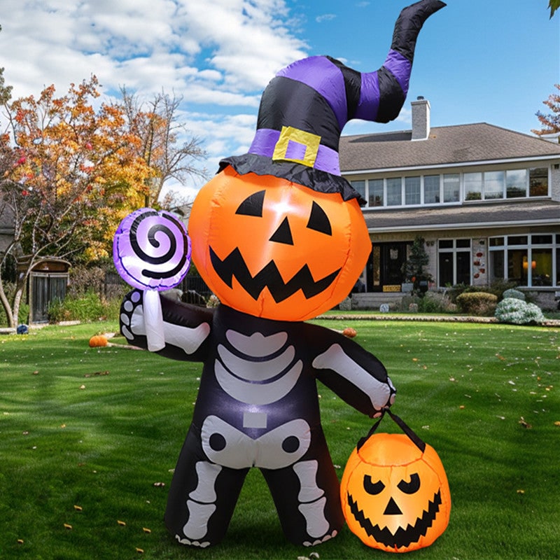 Thermabuild | Halloween Decoration Inflatable Jack O Lantern Skeleton with LED Lights for Yard Party Prop
