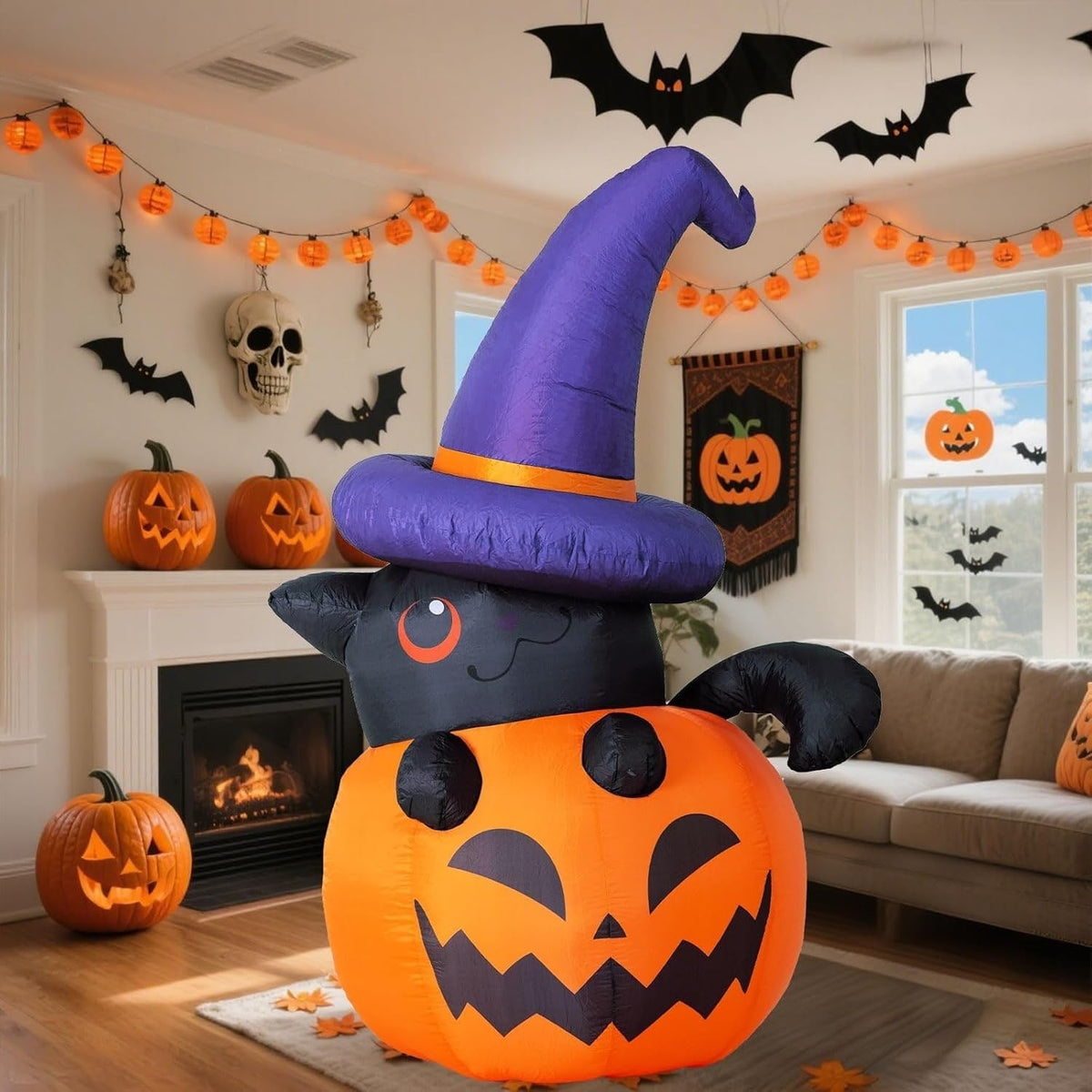 Thermabuild | Halloween Decoration Inflatable Jack O Lantern Skeleton with LED Lights for Yard Party Prop
