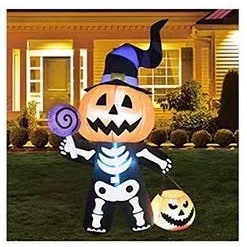 Thermabuild | Halloween Decoration Inflatable Jack O Lantern Skeleton with LED Lights for Yard Party Prop