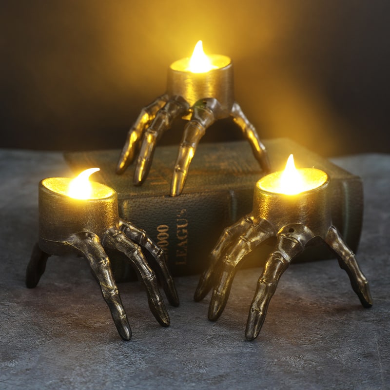 Thermabuild | Halloween Decorations Flameless LED Candles Battery Operated and Skeleton Hand Prop T Light