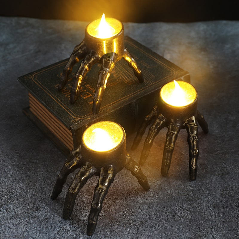 Thermabuild | Halloween Decorations Flameless LED Candles Battery Operated and Skeleton Hand Prop T Light
