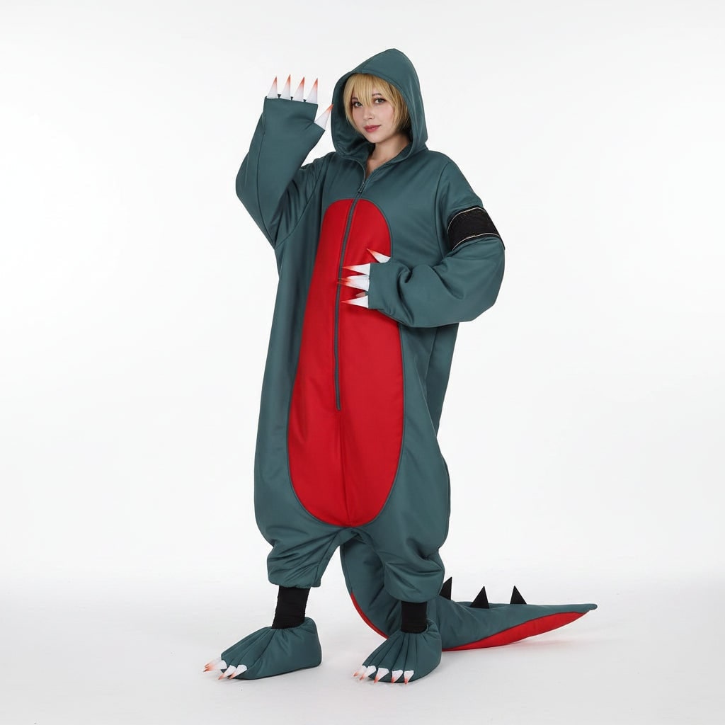 Thermabuild | Halloween Dinosaur Cosplay Costume Onesie Jumpsuit with Wig and Shoe Covers for Party