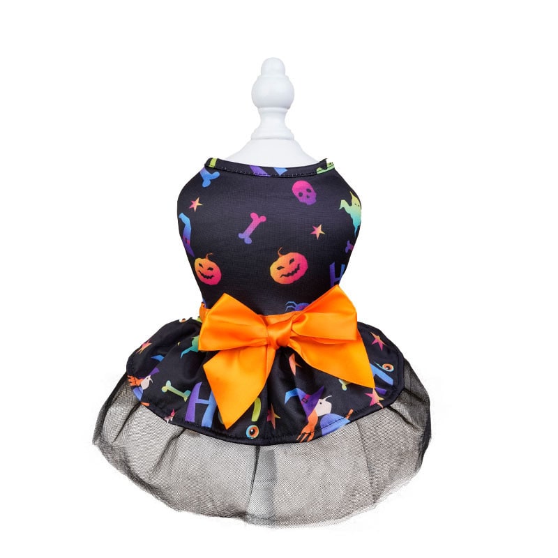 Thermabuild | Halloween Dog Costume Dress with Tutu Skirt Satin Bow and Outfits for Pet Apparel