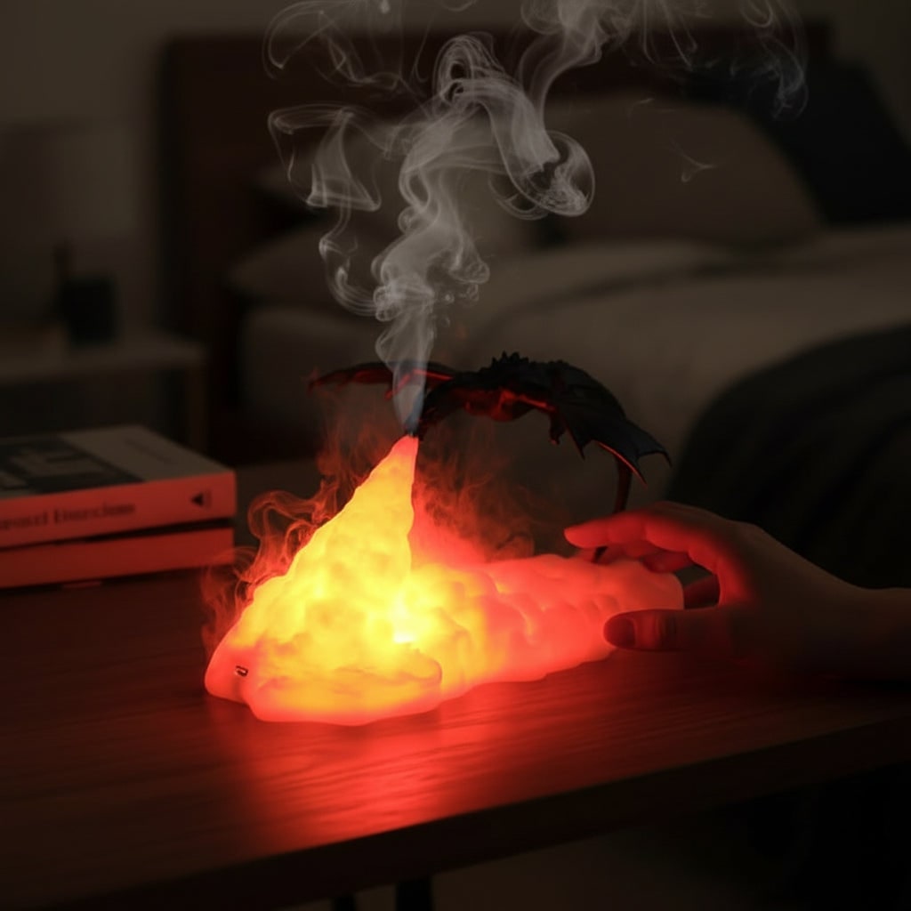 Thermabuild | Halloween Dragon Night Light Lamp with LED Flame Effect for Bedside Table Bedroom Decoration