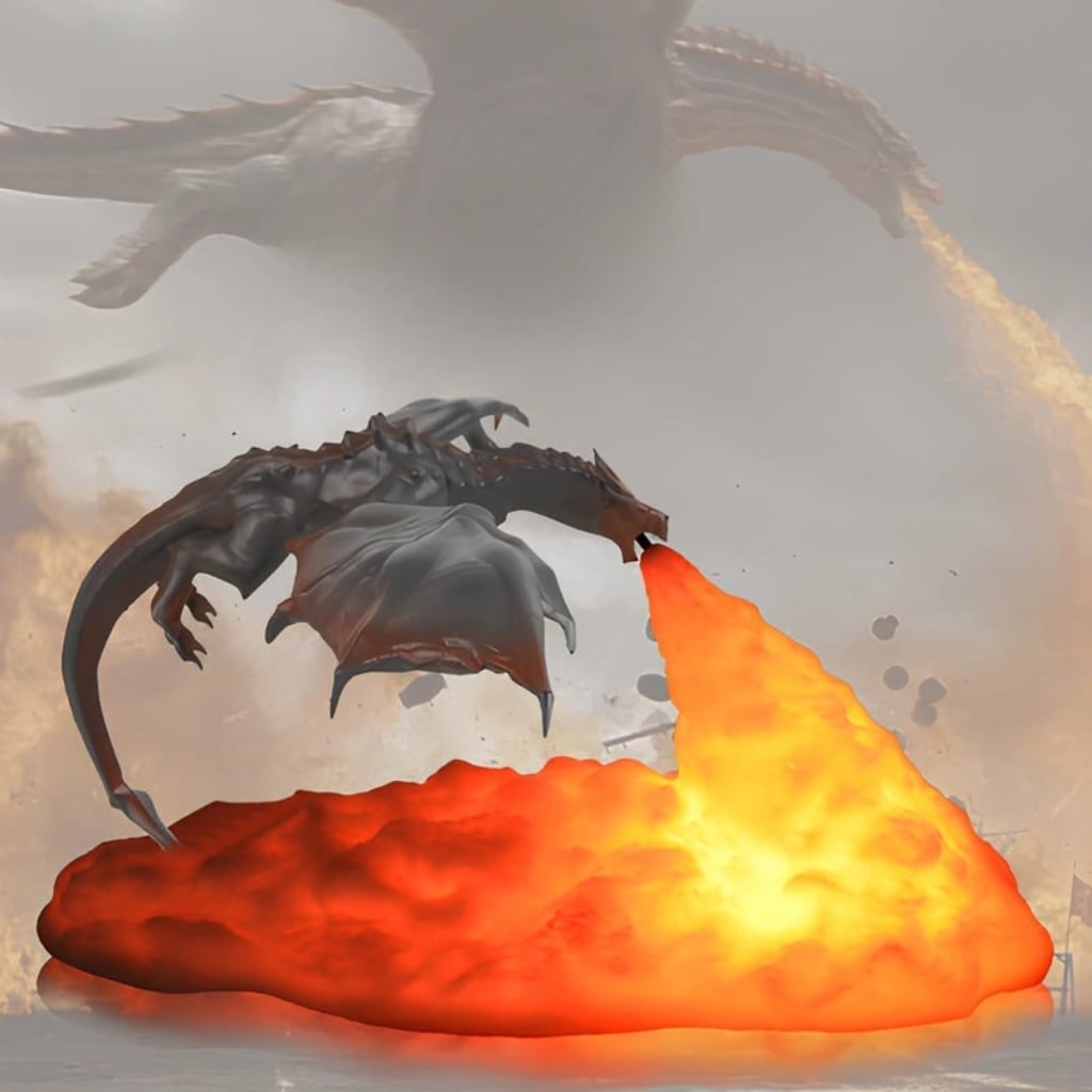 Thermabuild | Halloween Dragon Night Light Lamp with LED Flame Effect for Bedside Table Bedroom Decoration