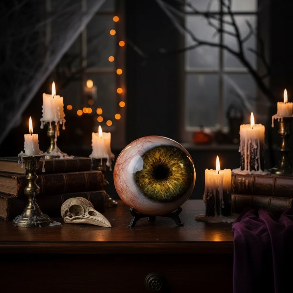 Thermabuild | Halloween Eyeball Decor with Witch and Pink Porch Display Stand for Front Door Party Decoration