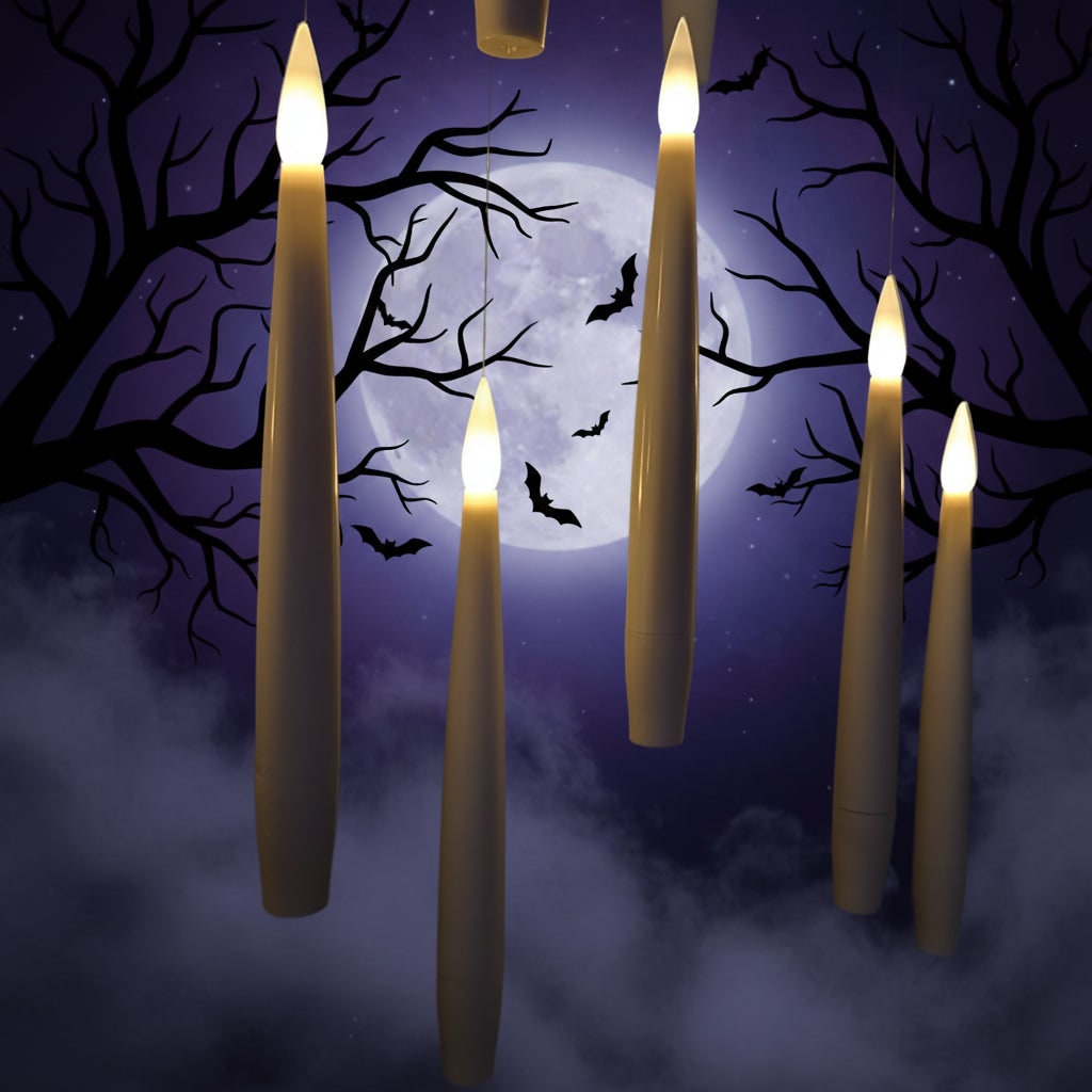 Thermabuild | Halloween Flameless LED Taper Candles with Remote Control Battery Operated Floating Hanging