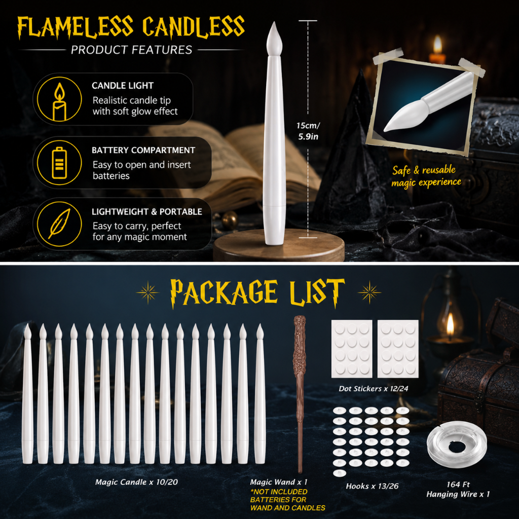 Thermabuild | Halloween Flameless LED Taper Candles with Remote Control Battery Operated Floating Hanging